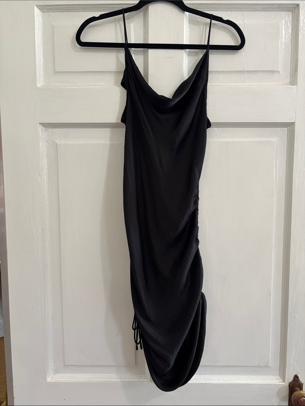 Free People Black Cowl Midi Slip Dress with Adjustable Side Tie